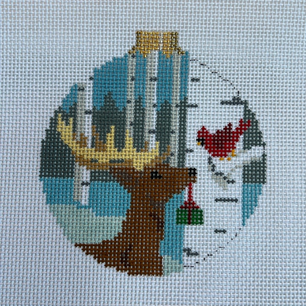 Susan Roberts Cardinal & Moose Christmas Round Needlepoint Canvas